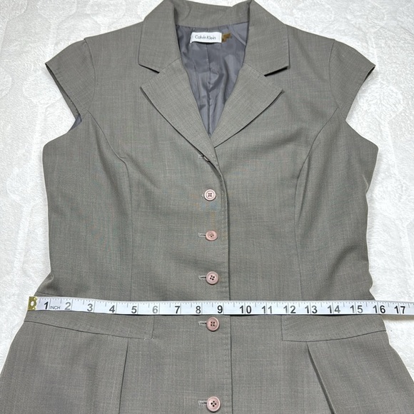 Calvin Klein Womens Gray Taupe A Line Midi Dress Collared Cap Sleeve Size 6 - Picture 6 of 10